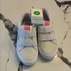 Cat & Jack Sparkly White Sneakers with Pink Accents